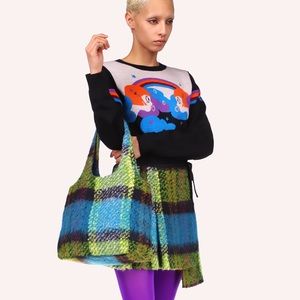 Anna Sui Plaid Tote Bag-Fern Multi